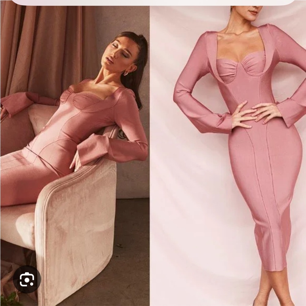 House of cb Elegant Pink Long-Sleeve Dress